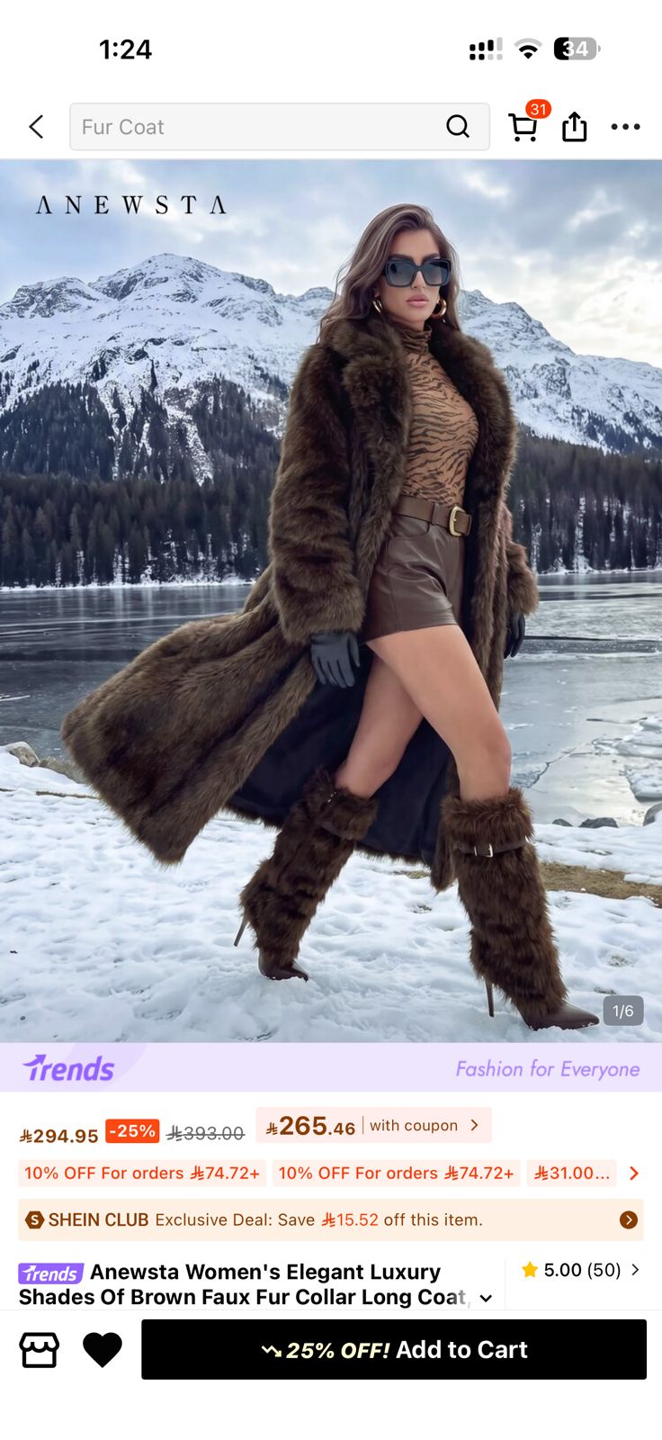 Brown faux-fur coat